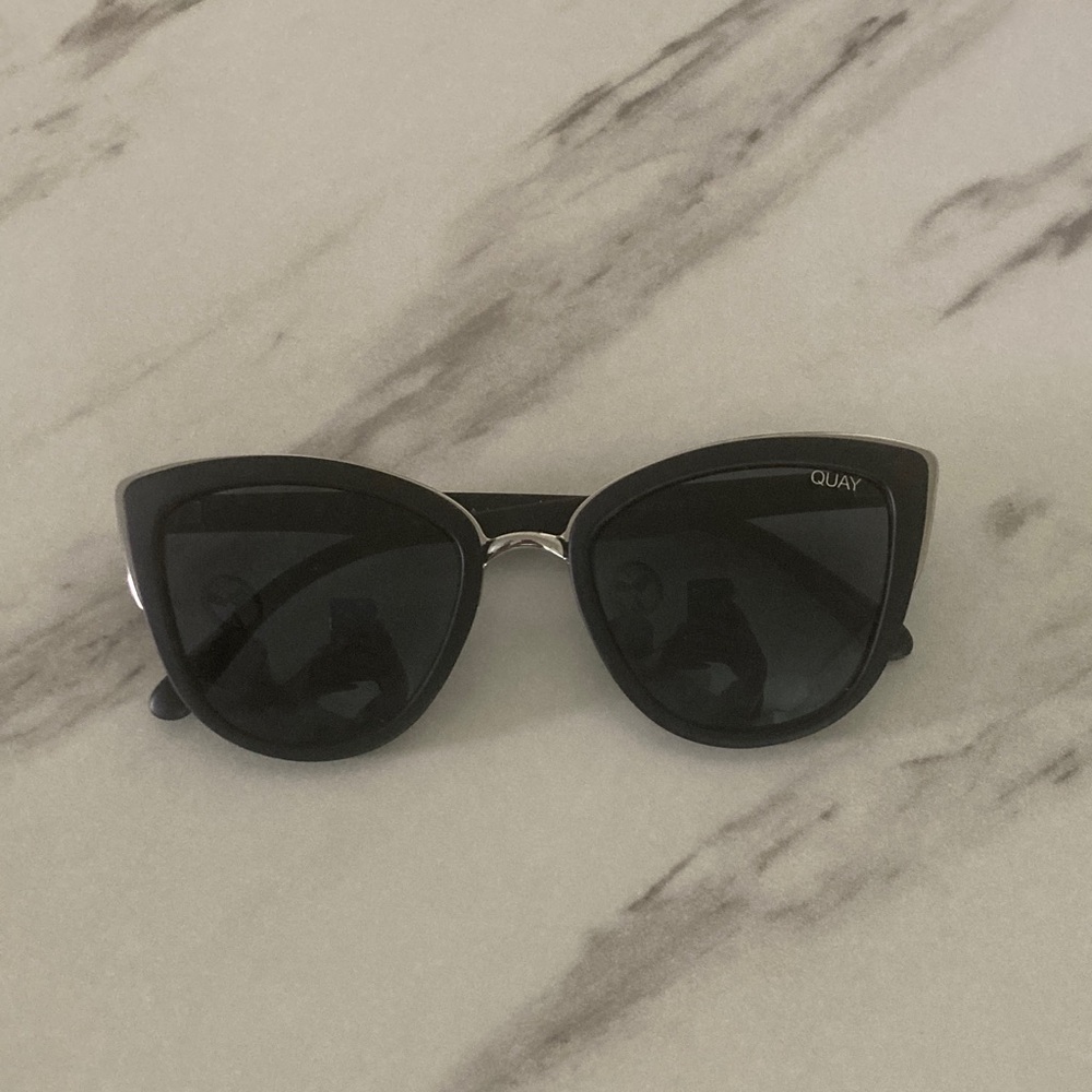 Quay Australia Black Cat Eye Sunglasses with Silver Bridge